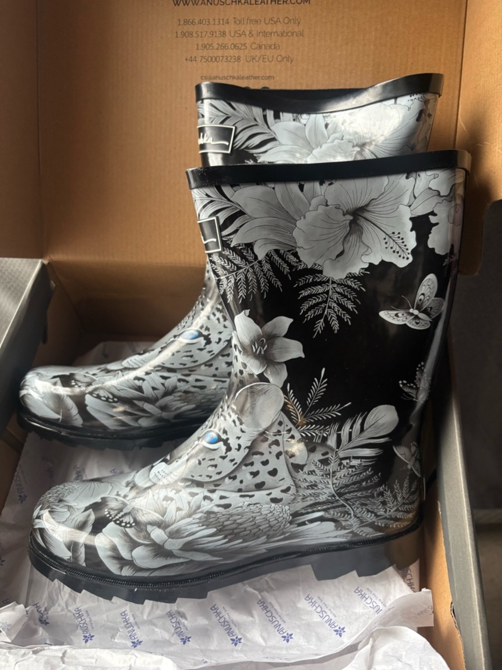 New in box Anuschka Handmade Mid-Calf Rain Boot for Women | Natural Rubber
